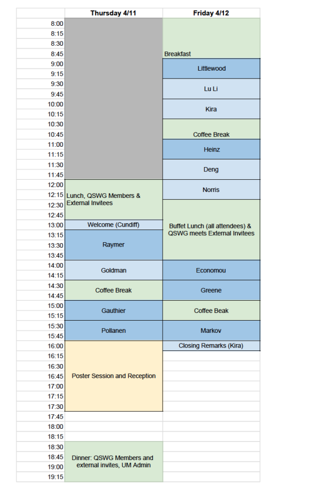 Workshop schedule